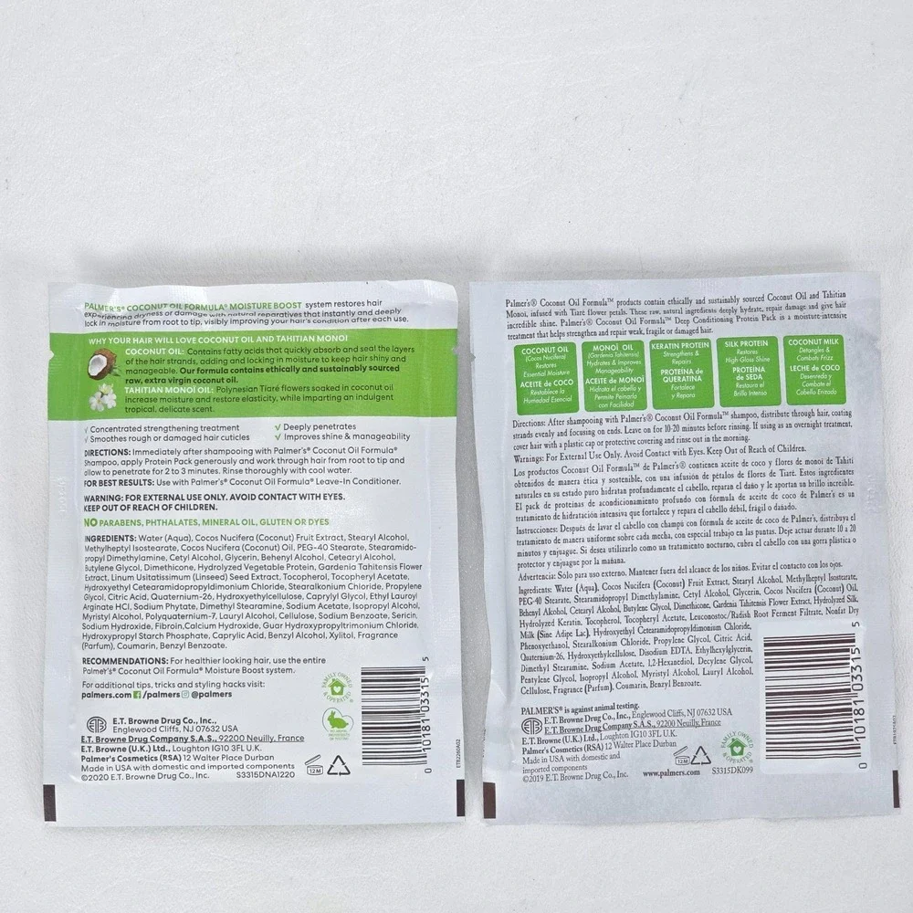 2 Palmers Coconut Oil Protein Packs Deep Conditioning Treatment Dry Damaged Hair